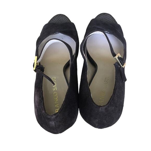 Franco Sarto Peep Toe Heels Valita Women 7M Shoes Dark Brown Suede Pump READ - Picture 5 of 16